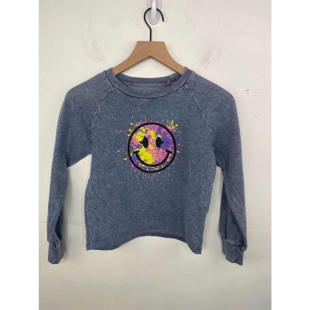 Madden Girl Blue Tie-Dye Smiley Graphic Sweatshirt Girls size 10 Large